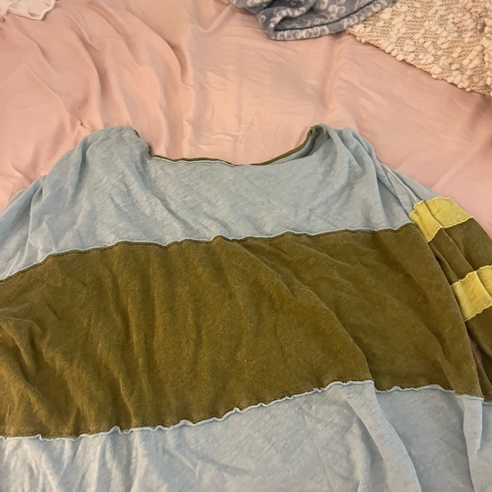 We The Free Light Blue and Olive Top